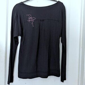 Cop.copine Long Sleeve Top Pockets Hummingbird Print Black Size M